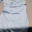 Summer Satin Maxi Dresses for Women 2025 Cowl Neck Ruched Silk Formal Wedding Guest Bridesmaid Slip Dress with Slit,Blue  XL