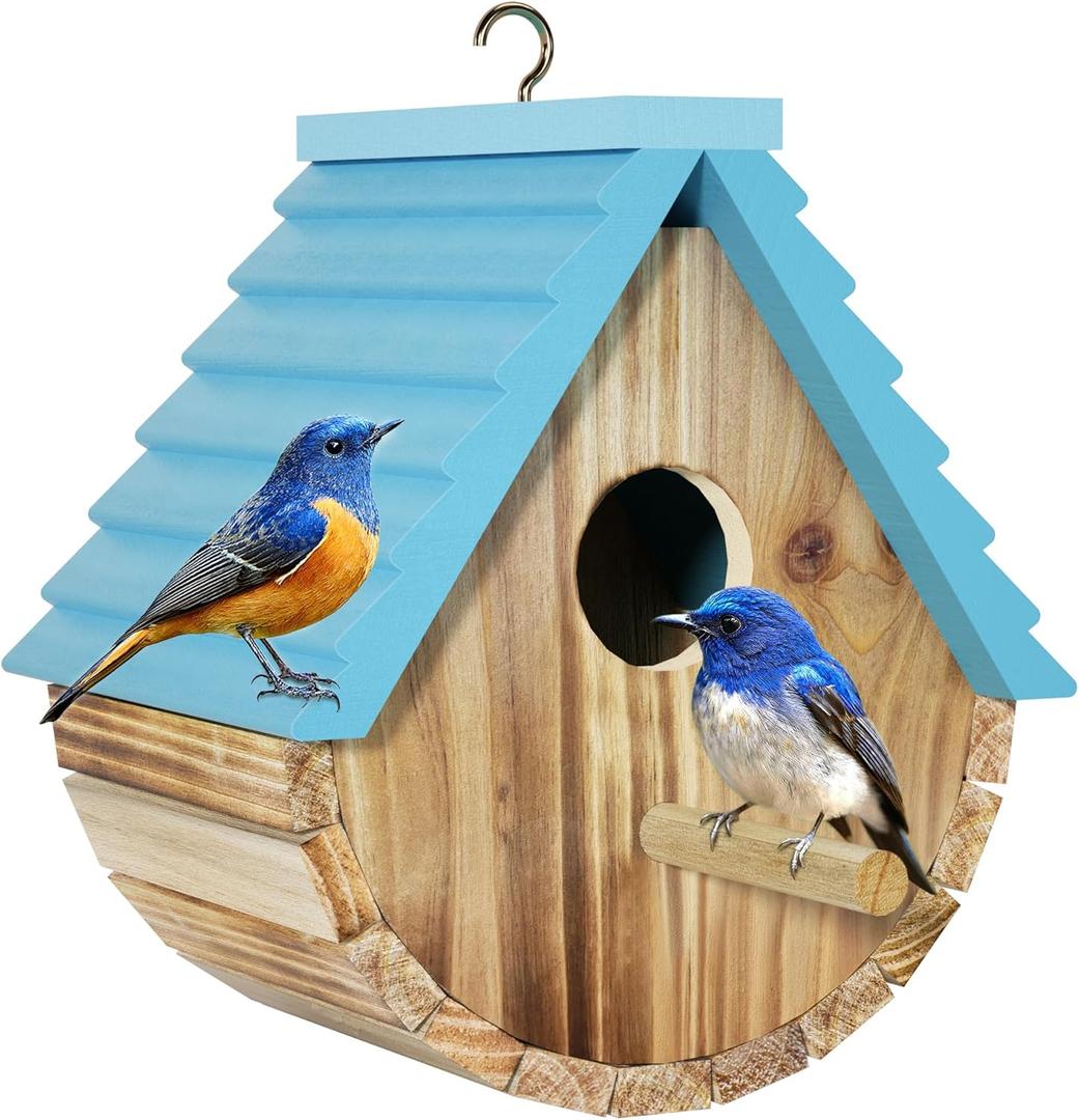 Bird House, Auslar Wooden Bird Houses for Outside, Birdhouse for Outdoors, Hanging Bluebird House for Cardinals Finch Wren Swallow for Garden Viewing