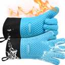 Kitchen Oven Gloves - Silicone and Cotton Double-Layer Heat Resistant Oven Mitts/BBQ Gloves/Grill Gloves - Perfect for Baking and Grilling (XL-XXXL, Blue)