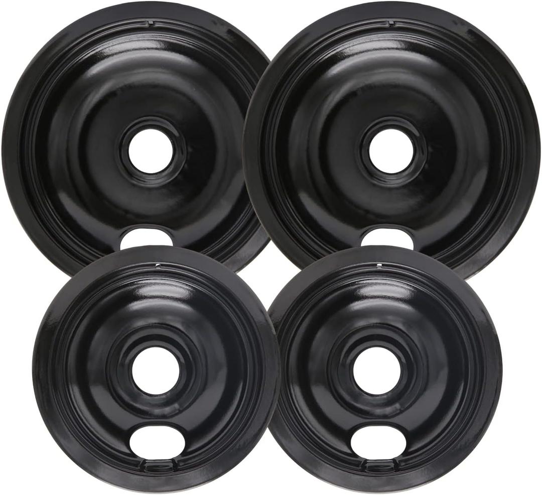 Black Stove Burner Drip Pans for Electric Stove Top - 318067051 5304430150 Perfectly Fit Frigidaire Kenmore Electric Range - 10% Energy Save by Enamel Spraying -2 x 6 in, 2 x 8 in