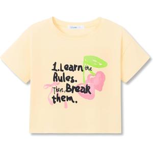 Dvenki Girls Graphics Crop Short Sleeve Crewneck Tee Size 16-18 | soft cotton blend fabric, cropped short hem, fun graphic print, casual summer tops for school and vacation (16-18)