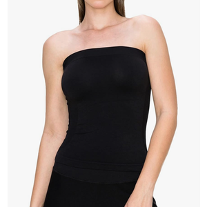 Medium Length Side Ribbed Seamless Tube Top, Made in USA, Black, S