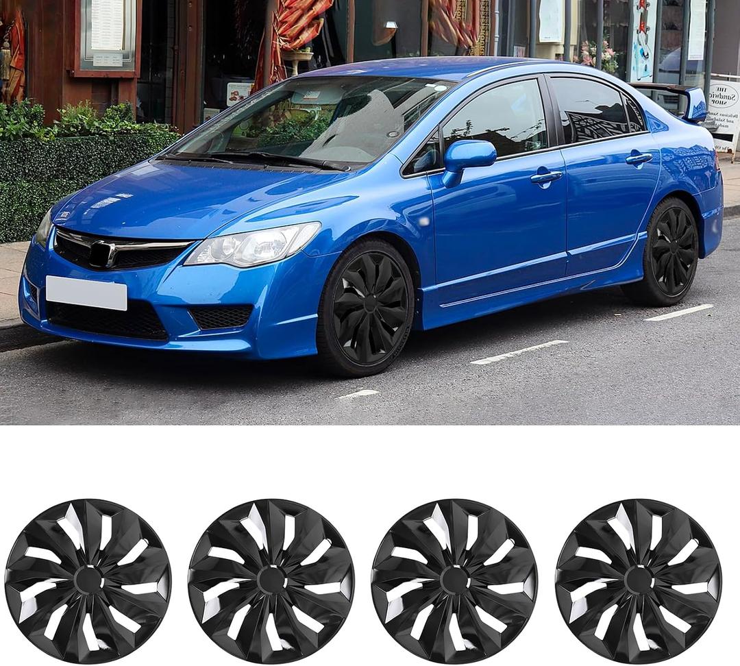 DREAMIZER Hubcaps Wheel Covers 15 inch Hubcaps Set of 4 Black Universal Wheel Rim Cover Replacement R15 Hub Cap Compatible with Toyota Honda Volkswagen Chevy Chevrolet Mazda Dodge Ford and Most Cars