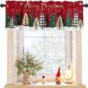 Christmas Valance for Windows Merry Christmas Tree Curtains Valances Rod Pocket Valance Window Treatments Snowflake Xmas Holiday Red Short Curtains for Kitchen Living Room Bedroom 1 Panel 42x12