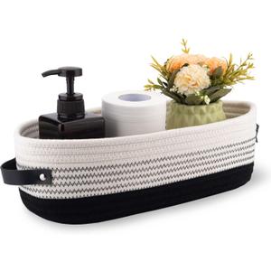 Cotton Rope Toilet Basket Bathroom Decor Baskets, Toilet Paper Holder Basket, Farmhouse Home Decor Organizing Small Baskets 13"x5.9"x4" Black