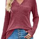 Corset Tops for Women Solid Color V Neck Knit Shirts Long Sleeve Pullover with Pockets Casual Slim Blouse, 3XL