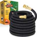 Flexi Hose Lightweight Expandable Garden Hose, 150FT -Retractable Garden Hose, Water Hose - No-Kink Flexibility, 3/4 Inch Solid Brass Fittings and Double Latex Core (Black)