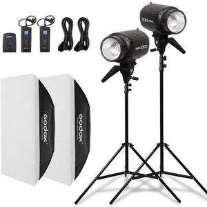 Godox 600W Professional Studio Strobe Lights Kit, 2Pack Godox Strobe Flash Lighting Kit for Photography, 2X 300W 5600K Monolights with Flash Trigger, Softbox, Light Stands