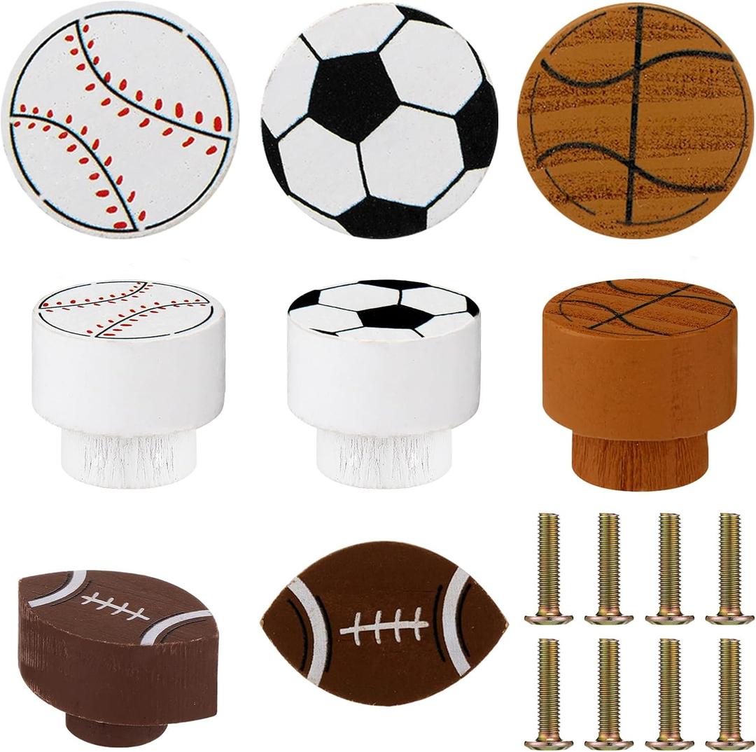 Menkxi 8 Pcs Sports Ball Dresser Knobs for Kids Baseball Basketball Dresser Drawer Knobs for Boys Football Soccer Sports Nursery Hardware Drawer Pulls Handles for Cabinet Party Decor (Cute Style)