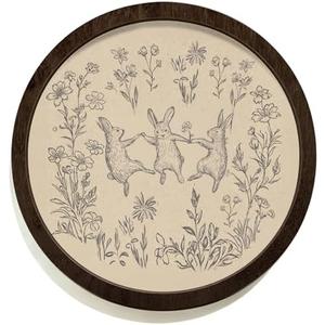 SkyCozy Easter Bunny Nursery Wall Art Decor | Neutral Cottagecore Wildflower Easter Rabbit Round Hanging Wall Decor for Kids Boy Girl Nursery Room Bedroom Playroom Pack of 3, 10x10