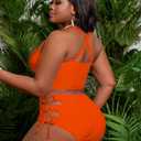 SOLY HUX Womens Plus Size Two Piece Bathing Suit Bikini Swimsuit | Tummy Control, High Waisted Bikini Sets, Adjustable Tie String, Sexy (Orange, XXL)