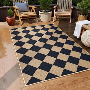 EDIMENS Checkered Easy Jute Rug, 3x5 Outdoor Patio Rug for Entryway Indoor Outdoor Living Room Carpet, Black Washable Non Slip Diamond Farmhouse Carpet for Backyard Front Porch Patio Balcony