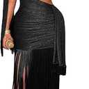 Womens Sexy One Shoulder Fringe Dress Summer Sleeveless Cut Out Tassel Evening Cocktail Party Maxi Dresses (Large, Black)