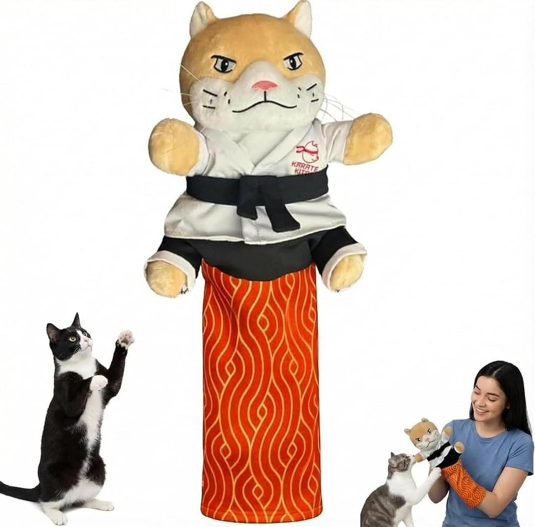 Karate Kitty Puppet Cat Wrestling Glove with Protective Forearm Sleeve, Interactive Hand Puppet Toy for Safe Play with Kittens and Adult Cats