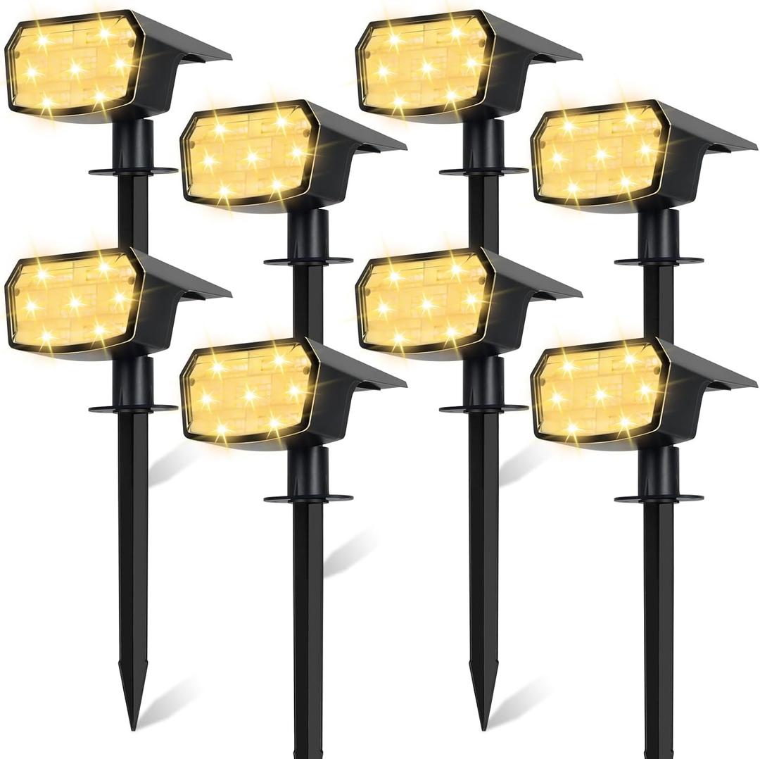 Sucolite 8-Pack Solar Spot Lights Outdoor Waterproof IP65, 3 Lighting Modes 2-in-1 Solar Landscape Spotlights for Yard, 59 LED Solar Powered Wall Lights for Garden Pathway Driveway Walkway, Warm White