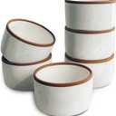Mora Ceramic Ramekins - 4oz, Set of 6 - Small Oven Safe Baking Dishes/Cups - For Personal Pudding, Creme Brulee, Souffle, Serving Dip, Custard, Ice Cream - Single Mini Bowls - Vanilla White