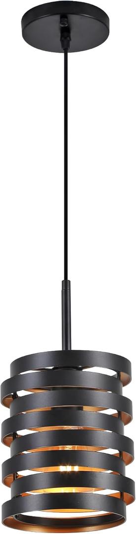 Modern Farmhouse Pendant Lights Kitchen Island, Industrial Multiple Rings Hanging Pendant Light Fixtures for Sink Bar Entrance Bathroom Hallway, Black with Gold Interior