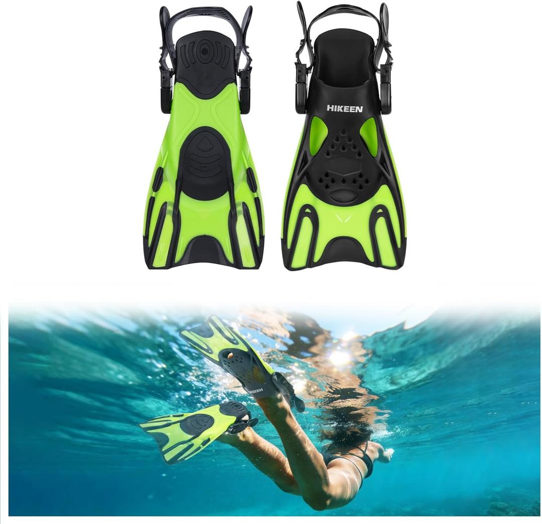 Hikeen Adjustable Snorkel Fins,Short Snorkeling Fins for Adults Men Women Open Heel Swimming Fins, Lightweight Swim Flippers with Mesh Bags, Size: ML/XL (US 9-13)