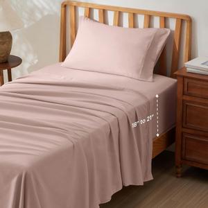 Bedsure Deep Pocket Twin Sheets Set - Fits Mattresses Up to 21 Inches Thick -3 Piece GentleSoft Bed Sheets, Moisture Wicking, Soft & Cooling Bedsheet & Pillowcases, Easy & Secure Fit, Dusty Pink