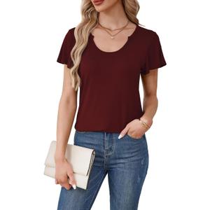 Womens Round Neck Short Sleeve T-Shirt Loose Fit Stretchy Soft Relaxed Casual Blouse Top, Size S