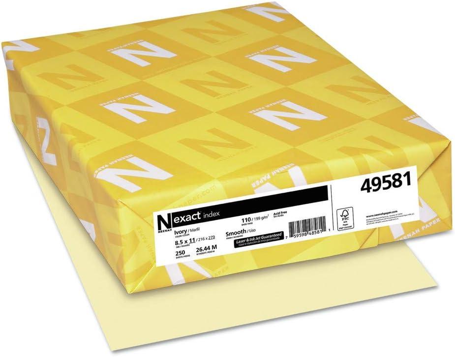 Neenah Paper Exact Index Card Stock, 110 lb Index Weight, 8.5 x 11, Ivory, 250/Pack