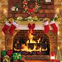 Funnytree 5x7FT Christmas Fireplace Photography Backdrop Rustic Red Brick Wall Background Merry Xmas Eve Party Supplies Decoration Banner Portrait Photo Booth Studio Props