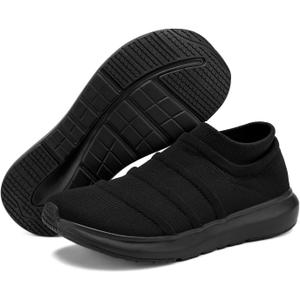 Men's Fashion Sneakers Wide Width - Striped Knit Upper, Lightweight Walking Shoes, Wide Toe Box Casual Athletic Shoes (Black)