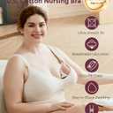 Momcozy Busty Nursing Bras, U.S.Cotton Wirefree Fixed Padded Maternity Bra, Full Coverage Adjustable Fit (Beige, XL)