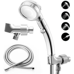 Marbrasse High Pressure Shower Head with Hose and Holder, 3-Settings Handheld Showerhead with Push Switch and Button to Control Water Flow for Saving Water,Removable Camper Shower Head