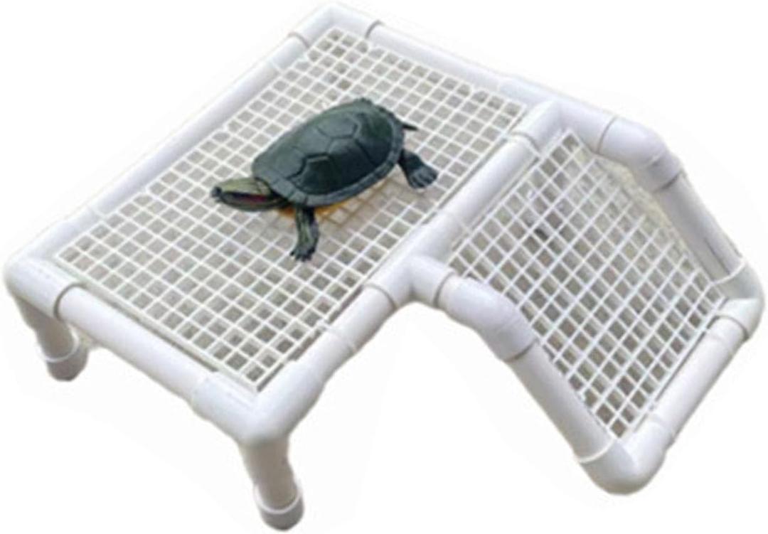 Standing Turtle Basking Platform, Plastic Short Legs Floating Platform for Low Water Level Tank, 10" Width Resting Area, Turtle Docks for Basking with DIY PVC Pipes, Ramp for Reptile Frog Terrapin