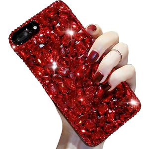 Bling Diamond Case for iPhone 16e 6.1 inch, 3D Homemade Sparkle Crystal Rhinestone Shiny Glitter Full Clear Stones Back Phone Cover with Screen Protector -All Red