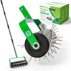 Manual Lawn Aerator Roller Tool 42 Steel Spikes, 57-in Rolling Lawn Aerator