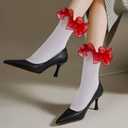 Women Ruffle Socks Lace Frilly Cotton Crew Socks Non-Slip Dress Socks Fold Cuff for Bride Pageant Sock For Women (White)