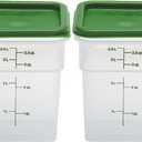 Cambro Food Storage Container with Lid (Microwave Safe and BPA-Free) - 2 Pack - Classic Series Square with Green Lid - 4 QT (Quart) - Commercial Grade for Food Prep (Translucent)