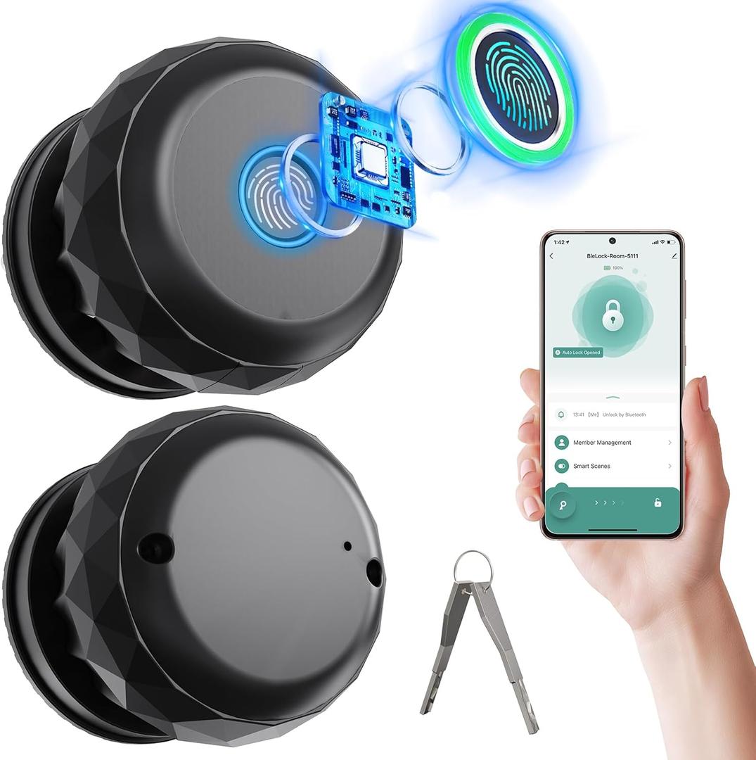 Fingerprint Door Lock, Smart Biometric Door Knob with App Control & 2 Keys, Type-C Port Emergency Charging, Keyless Thumbprint Entry Door Knob for Bedroom, Front Door, Garage, Apartment, Office Fingerprint Door Lock, Smart Biometric Door Knob with App Control & 2 Keys, Type-C Port Emergency Charging, Keyless Thumbprint Entry Door Knob for Bedroom, Front Door, Garage, Apartment, Office