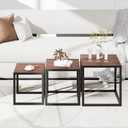Nesting Coffee Table Set of 3, Stacking Metal Side Tables, Walnut, 17.72" W x 17.72" D x 19.69" H