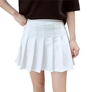 Hoerev White Halloween Cosplay Plaid Pleated Skater Tennis School Uniform Skirt with Lining Shorts,US 8