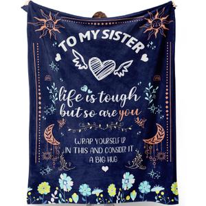 Sisters Gifts from Brother, Sister, Christmas Birthday Gifts for Sisters from Brother, Sister Blanket - Gift for Sis, Blue Flannel Sis Blanket 60"x50" inches