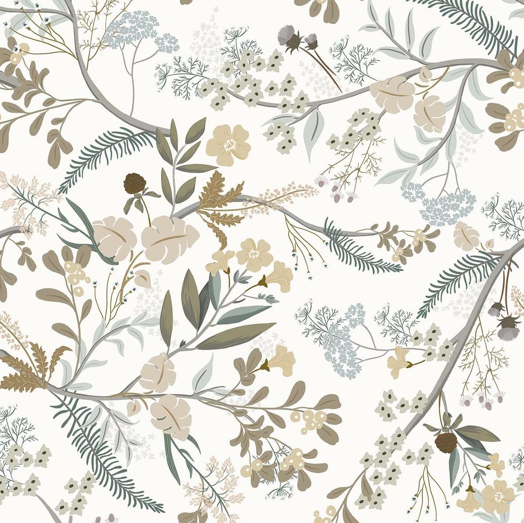 Guvana 16.14"x394" Floral Peel and Stick Wallpaper Leaves Contact Paper Floral and Leaf Wallpaper Colorful Flowers Self Adhesive Wall Paper for Home Wall DecorOff-White Background