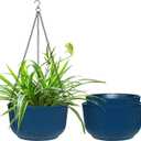 Hanging Planters 9/10/11 Inch for Indoor Plants, 3 Pack Plant Hanger Outdoor with Drainage Holes, Self Watering Hanging Basket Flower Pot for Garden Home Decor, Dark Blue