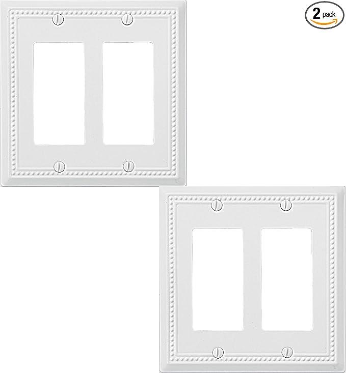 Double Decorator Light Switch Cover Belaire Beaded Metal Wall Plate, 2-Pack White 2 Gang Double Rocker, for Receptacle Dimmer GFCI Outlet Switch Cover Decorative Wallplate, Durable