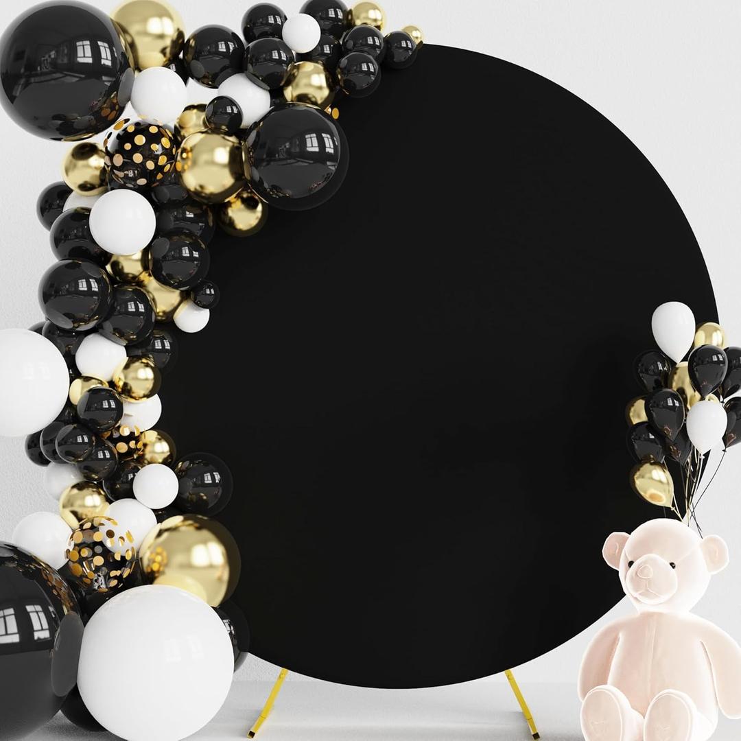 Wokceer 6.6FT Round Backdrop Cover Black Round Arch Covers with Buckles Polyster Circle Balloon Arch Cover for Wedding Birthday Party Ceremony Decor