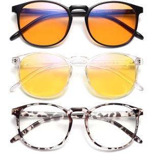 IBOANN Chic & Comfy Blue Light Glasses for Women - 3-Pack Round Frames, Screen-Ready Style with UV Protection Coating (E11 Light Black & Leopard & Transparent)