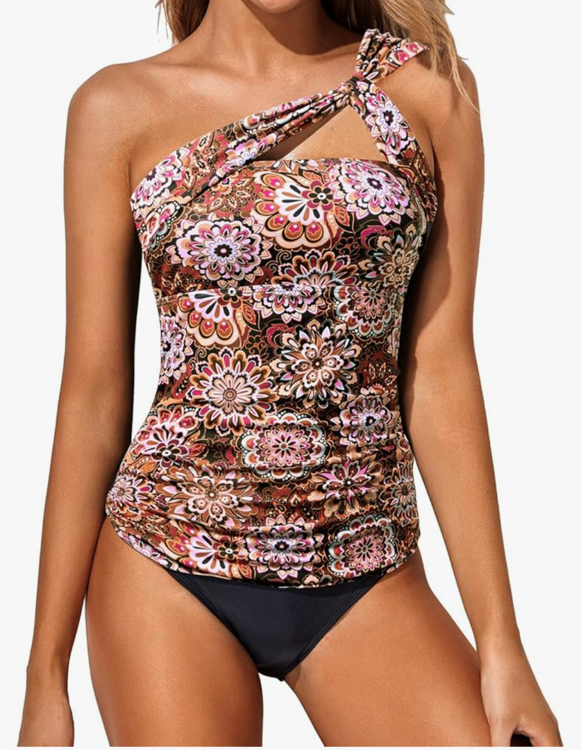 Tempt Me Two Piece Tankini Bathing Suits for Women One Shoulder Swim Top with Bottom Swimsuits