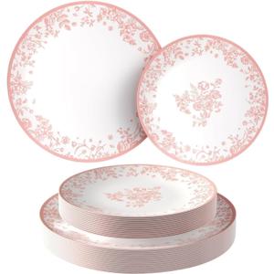 FKEMUNROL Disposable Plates for Party | Floral Plastic Plates for Wedding