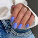 Blue Press On Nails Short Square, KXAMELIE Natural Gel Nails Glue on Acrylic Nails Press ons Featured Protective Coat Thick Reusable Fake Nails Solid Color 24 Short Coffin Artificial Nails