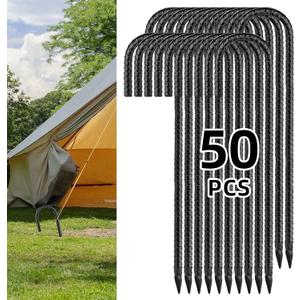 Black Rebar Stakes 16inx10mm Galvanized J Hook 40pcs – Heavy Duty Ground Tent Stakes for Fence,Bounce House,Outdoor Plants,Artificial Turf,Dog Coop,Metal Stakes for Christmas Decorations