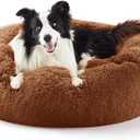 Bedsure Calming Dog Bed for Large Dogs - Donut Washable Large Pet Bed, 36 inches Anti-Slip Round Fluffy Plush Faux Fur Dog Bed, Fits up to 80 lbs Pets, Copper