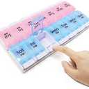 MOLN HYMY Weekly Pill Boxes and Organizer 2 Times a Day, 7 Day AM PM Pill Case Two Week, 14 Large Compartments Pill Dispenser to Hold Medication, Vitamins (Pink+Blue)