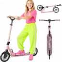 Scooter for Kids, Lightweight Foldable Kick Scooter, 4-Level Adjustable Handlebar, 8-Inch Large Wheels with Shock Absorption, for Ages 6 and Up (Light Pink)